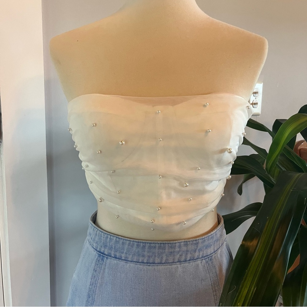 Elegant White Beaded satin tube top